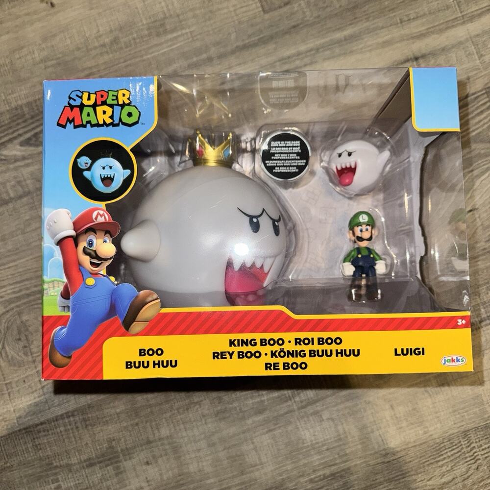 Super Mario King Boo Luigi Boo Figure Set Glow in Dark JAKKS Pacific NEW SEALED